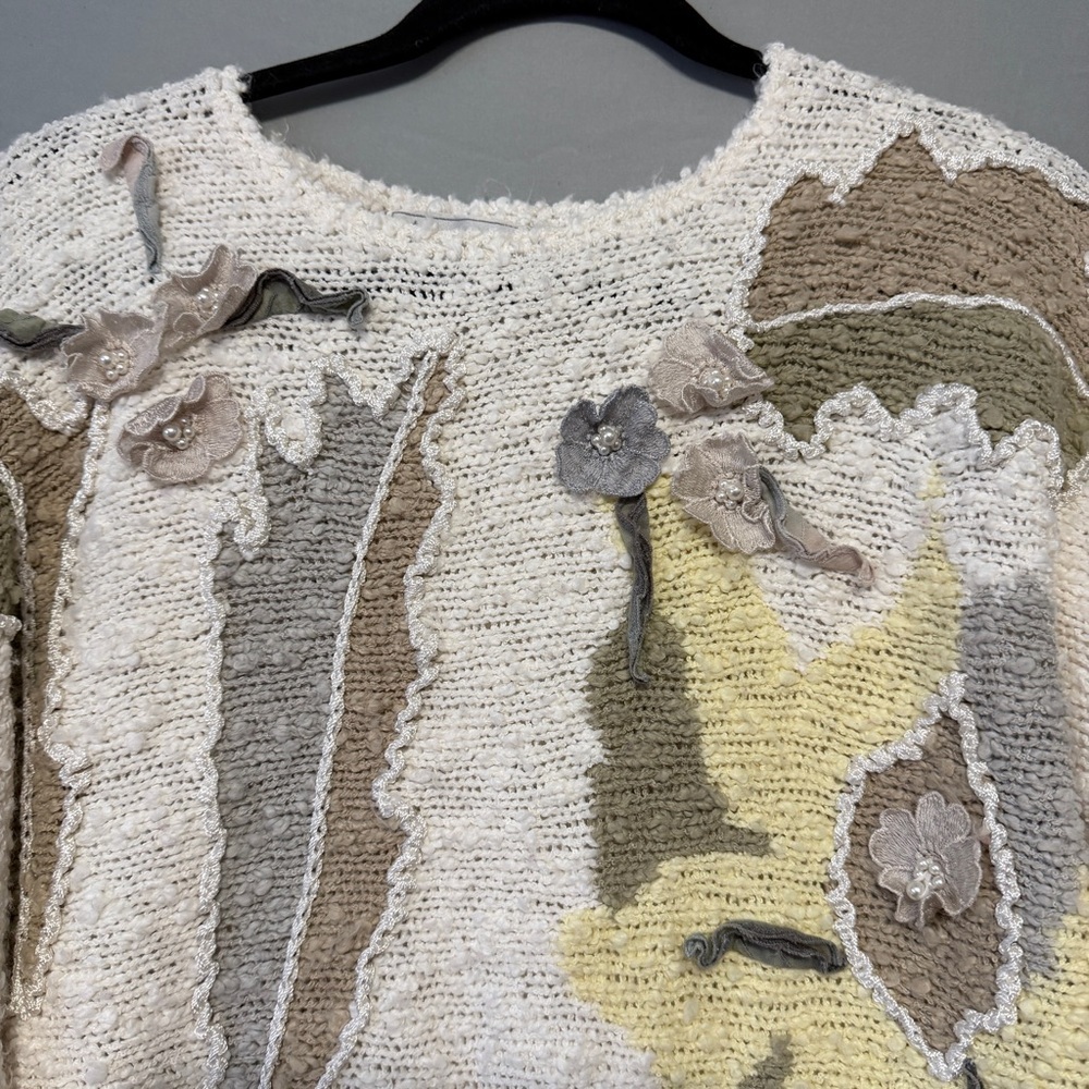 Vtg Alexis Womens Floral Chunky Knit Sweater Large Pearls Grannycore Cottagecore - Picture 3 of 10